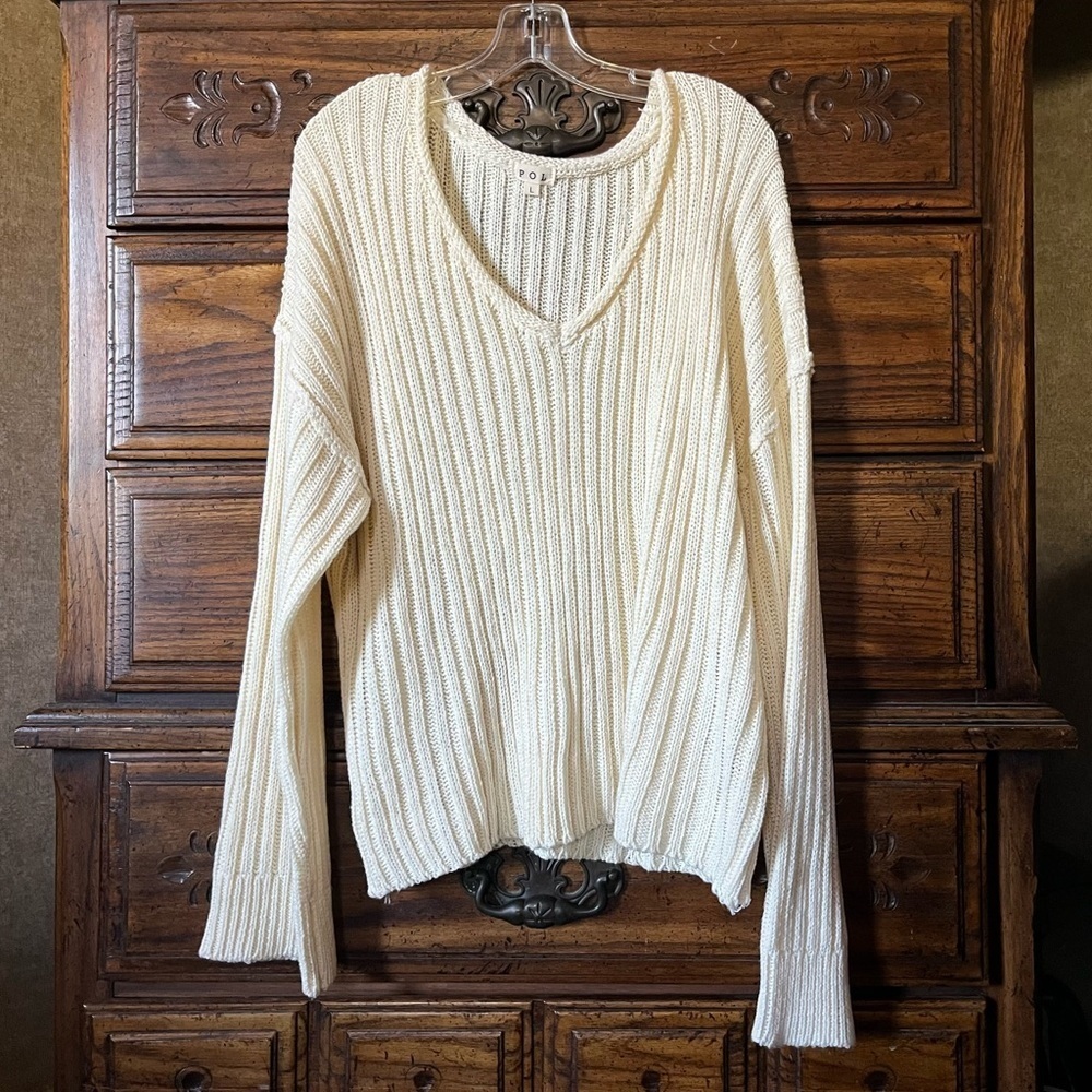 POL Cream V-Neck Knit Sweater